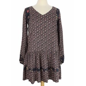 Faherty Sibley Dress Size XS Antique Vines Floral Long‎ Sleeve Flounced Hem